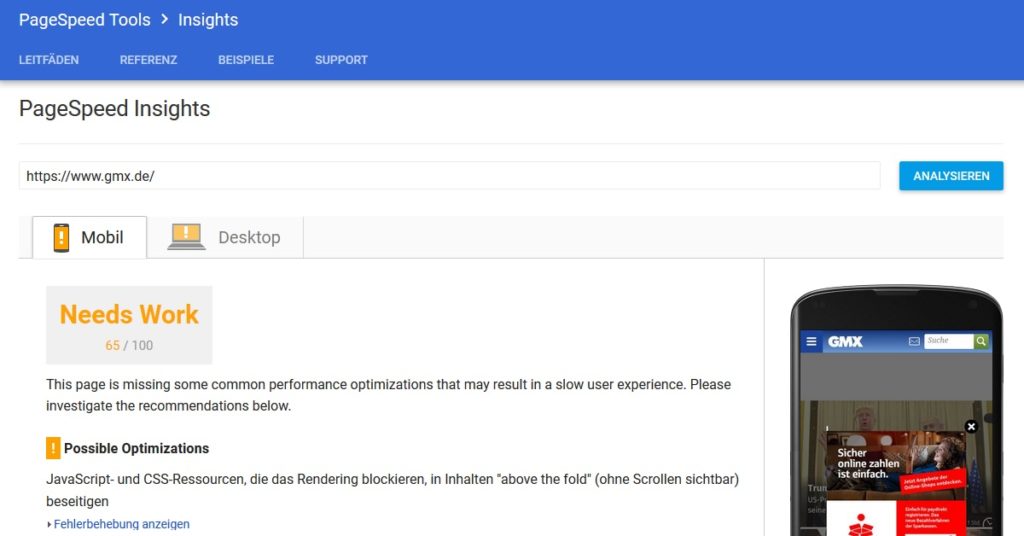 Das Google PageSpeed Tool